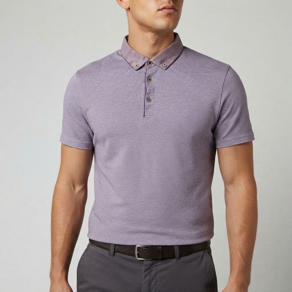 Ted Baker Missow Polo Shirt Mens XL Size 5 Purple Modal Preppy